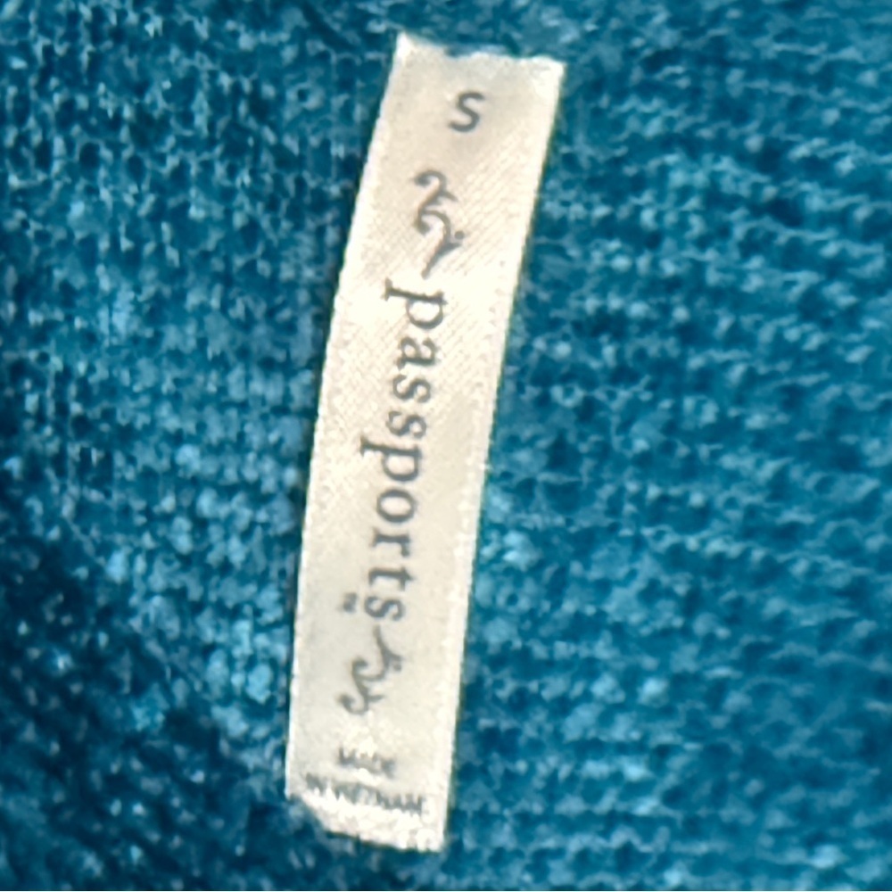 Passports Vibrant Teal Sweater, Velvety Fabric Sz S. - Picture 6 of 7
